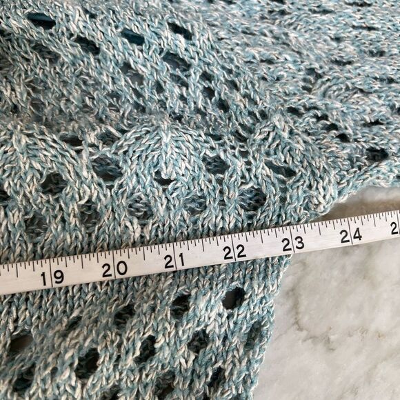 St. John knitted crochet blue draped cardigan sweater size M - Picture 8 of 9